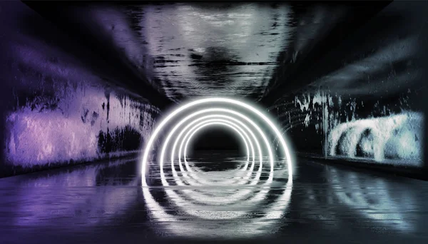 3D render, glödande linjer, tunnel, neonljus, virtuell verklighet, abstrakt bakgrund, fyrkantig portal, arch, rosa blå spektrumet levande färger, laser show — Stockfoto