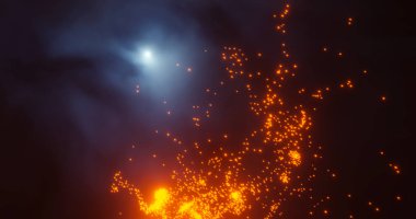 3D render. Kırmızı Noel yıldız ve yıldız tozu siyah arka plan bokeh.prazdnichnaya çelenk üzerinde veya sihirli yanan toz yeni yıl parlak tespitetmeyi