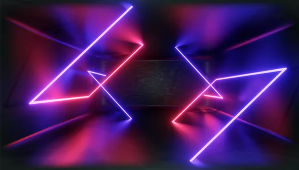 Render Geometriai Ábra Neon Fény Ellen Egy Sötét Alagútban Lézer — Stock Fotó
