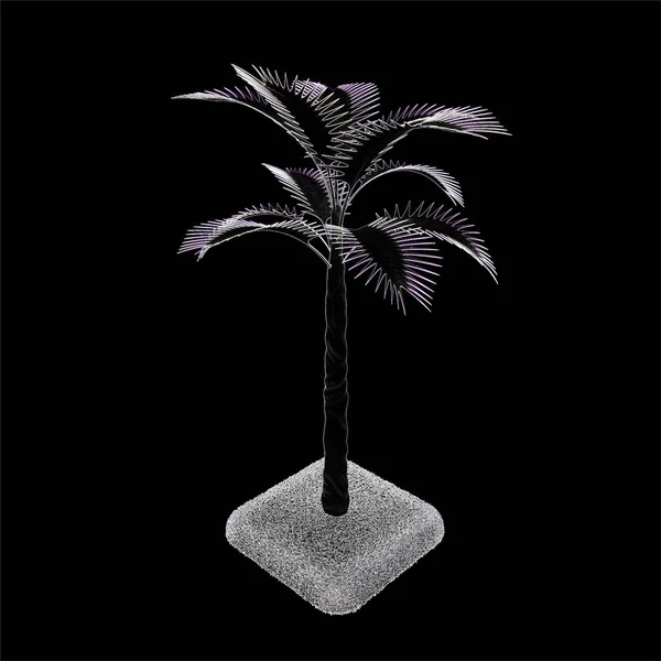 3d render. Tropical tree. A palm tree in the style of bright luminous neon lines. — Stock Photo, Image