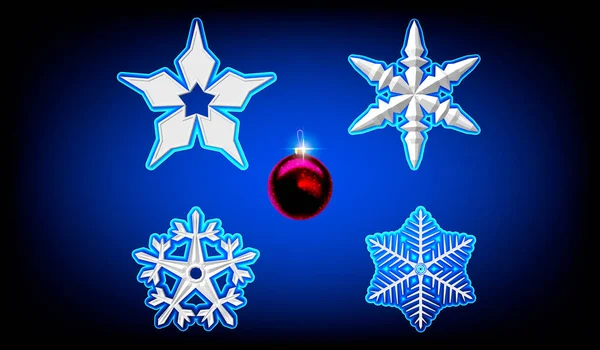 Illustration vectorielle. Volume blanc flocons de neige à partir de papier sur un fond bleu. Arnament du Nouvel An. Nouvel An 2019 . — Image vectorielle