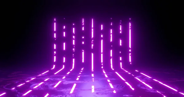 3D render illüstrasyon. Dikey siyah bir arka plan mor ve kırmızı neon ışıkları hatları. Neon çerçeve tasarımınız için.