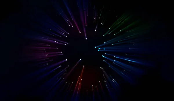 Kiriş mavi ve farklı yönlerde yayılan kırmızı lazer. Vektör çizim. Işık efektleri gece arka plan — Stok Vektör