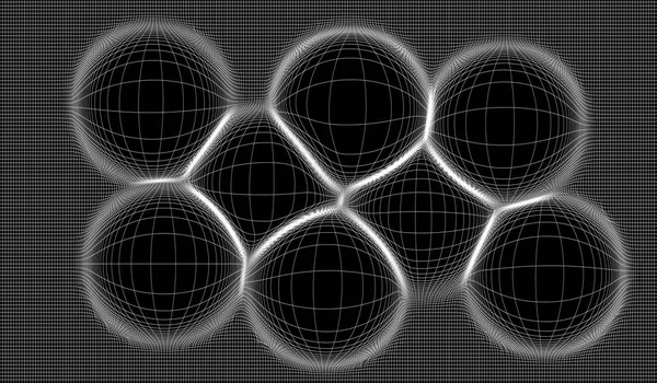 Vektorillustration. rutnät linjer böjda i stil med en kråka. Vita linjer på svart bakgrund. — Stock vektor