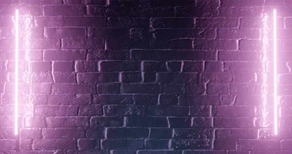 3D рендеринг. Кирпичная стена, освещенная розовой неоновой лампой. Абстрактный фон. Световое воздействие на выступающую поверхность . — стоковое фото