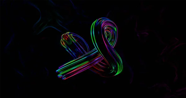 3D-rendering. De vervormde en gebogen torus is geschilderd met veelkleurige Neon bloemen op een zwarte geïsoleerde achtergrond. Grafisch ontwerp — Stockfoto