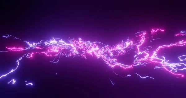 3D görüntüleme. Derin uzayda parlayan parçacıkların muhteşem arkaplanı. Parlak elektrik ışıkları