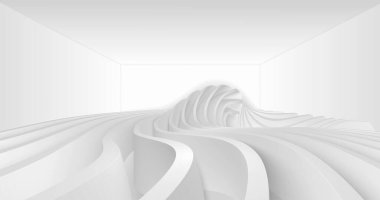 Beyaz Dalga Arkaplanı. Soyut Minimum Dış Tasarım. Yaratıcı Mimari Konsept. 3d Görüntü