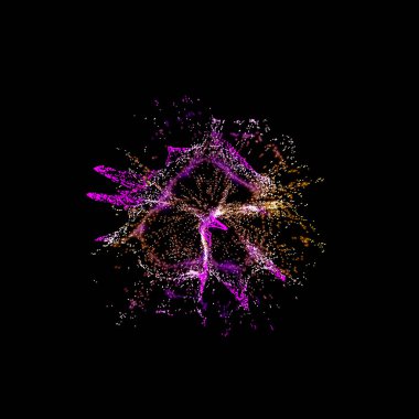 3D görüntüleme. Parlayan sıvı parçacıkları dinamik akış. Fütürist sıvı tasarımı.