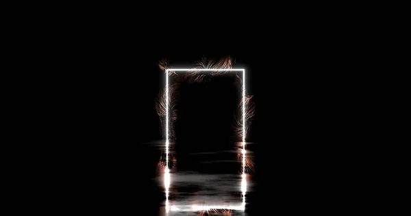 Vykreslování Neonový Obdélník Nebo Čtverec Smlouvajícím Povrchu Černém Pozadí Futuristický — Stock fotografie