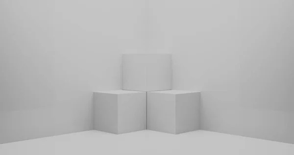 3d rendering. Abstract composition of geometric shapes in a bright room. A podium for your mockup.