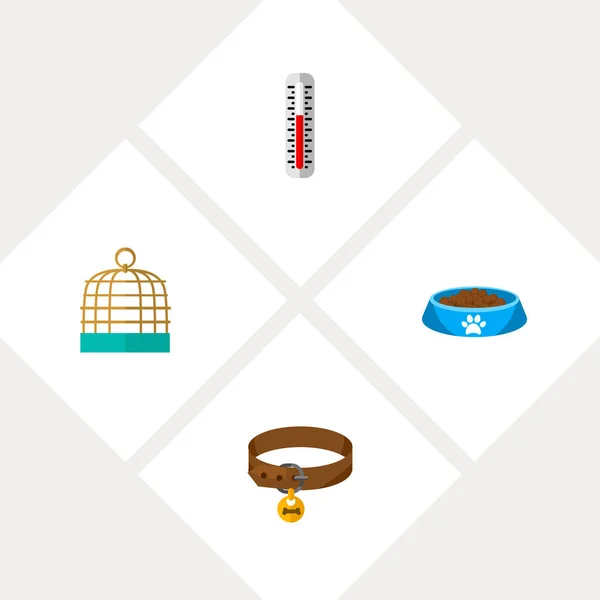 Symbol flache Haustiere Set von Kitty Futter, Thermometer, Vogelkäfig und anderen Vektorobjekten. enthält auch Käfig, Vogelkäfig, Welpenelemente. — Stockvektor