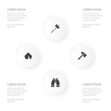 Blade, vizyon, turizm ve diğer vektör nesneleri simge kamp kümesi. Ayrıca balta, vizyon, içerir keskin öğeleri.