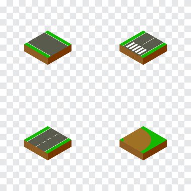 İzometrik yol kümesi tek taraflı, altbilgi, tek şeritli ve diğer vektör nesnelerine. Ayrıca içerir road, driveway, Şerit elemanları.