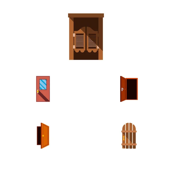 Icono de puerta plana conjunto de puerta, entrada, salida y otros objetos. También incluye puerta, madera, elementos de salida . — Foto de Stock