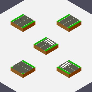 İzometrik yolu ayarla düz, ayak zorlu, aşağı ve diğer vektör nesneleri. Ayrıca road, yaya, uçak unsurları içerir.