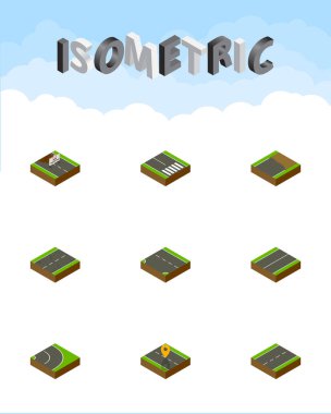 İzometrik yolu düz aşağı, tek şeritli ve diğer vektör nesneleri kümesi. Ayrıca road, lane, yaya öğeleri içerir.