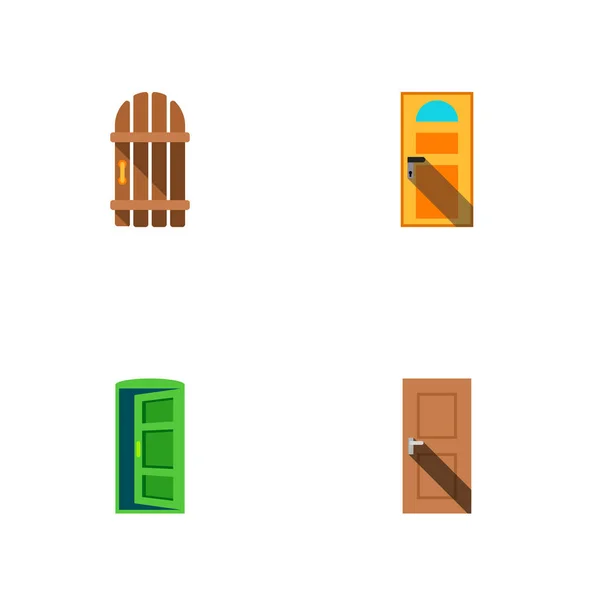 Pictogram vlakke deur set poort, ingang, aanpak en andere vectorobjecten. Ook omvat deur, afslag, elementen van de aanpak. — Stockvector