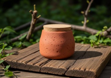 Tahta masadaki boş bir ahşap kasenin dikey görüntüsü.