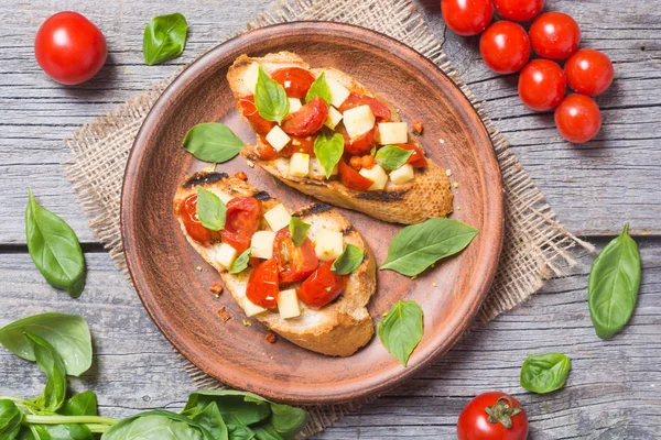 Bruschetta Tomato Basil Mozarella — Stock Photo, Image