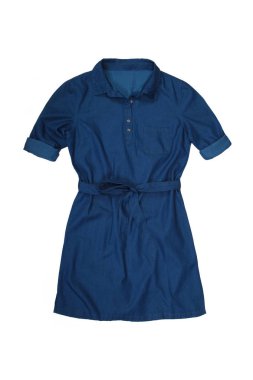 Bayan kot elbise gömlek beyaz mavi