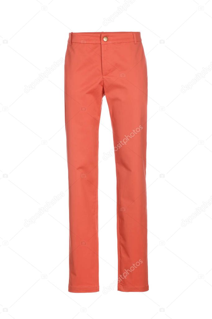 orange women's classic pants isolated on white background