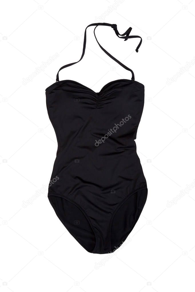 Black fashionable women's swimsuit isolate on white background