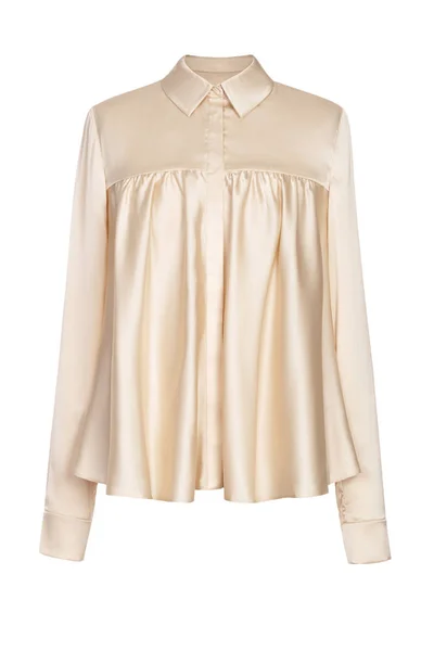 Beyaz arka plan üzerinde izole kadın ipek bej bluz.