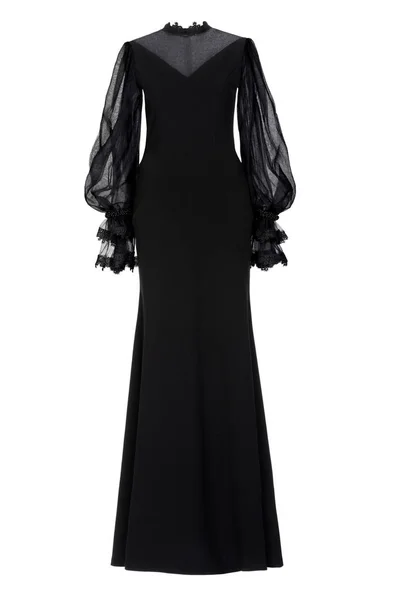 Beyaz arka planda siyah uzun gece elbisesi