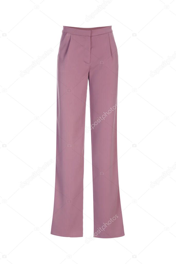 Pink women's classic pants isolated on white background