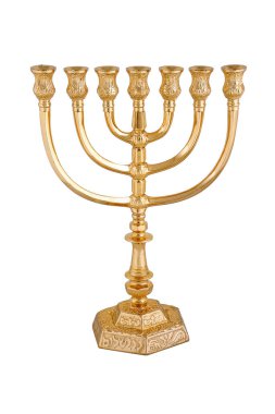 Menorah 'ın beyaz üzerine izole edilmiş Yahudi dini sembolü