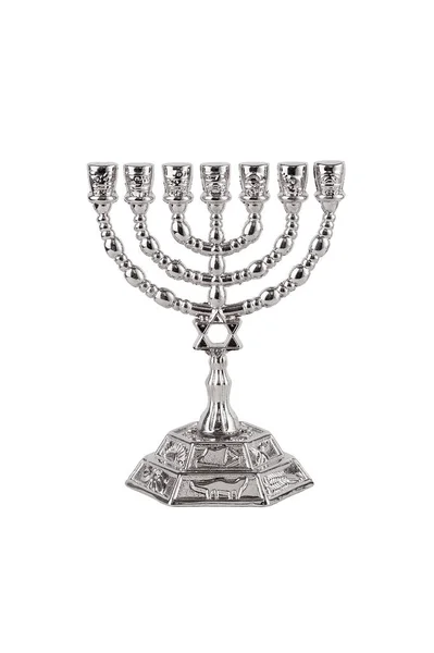 Judisk Religiös Symbol Menorah Isolerad Över Vit — Stockfoto