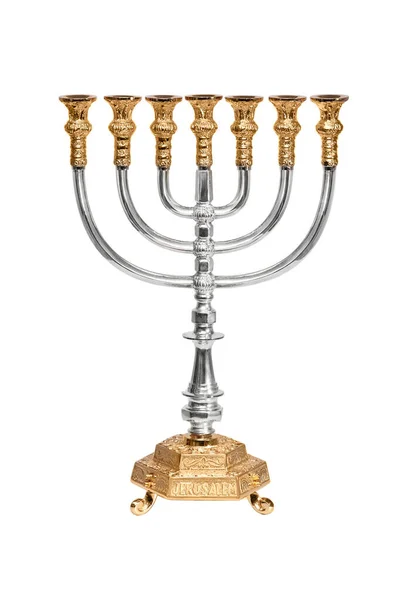 Еврейский Религиозный Символ Менора Изолирован Над Белым — стоковое фото