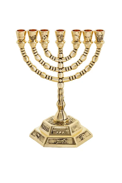 Judisk Religiös Symbol Menorah Isolerad Över Vit — Stockfoto