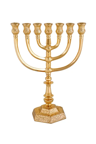 Menorah 'ın beyaz üzerine izole edilmiş Yahudi dini sembolü