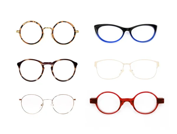 Sada Izolovaných Brýlí Bílém Pozadí Pro Nanášení Portrét — Stock fotografie