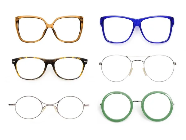 Sada Izolovaných Brýlí Bílém Pozadí Pro Nanášení Portrét — Stock fotografie