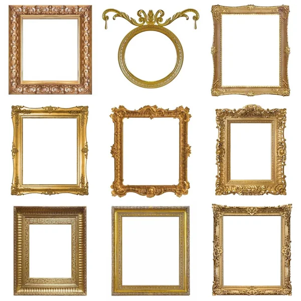 Set Golden Frames Paintings Mirrors Photos Stock Photo