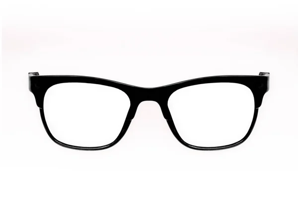 Czarne Okulary Białym Tle Tle Stosowania Portret — Zdjęcie stockowe