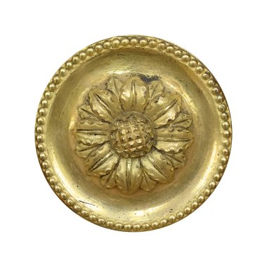 Beyaz arka plan üzerinde izole bir çiçek şeklinde altın dekoratif öğe