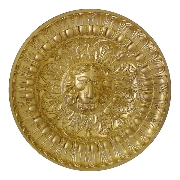 Beyaz arka plan üzerinde izole bir altın aslan kafası şeklinde dekoratif öğe