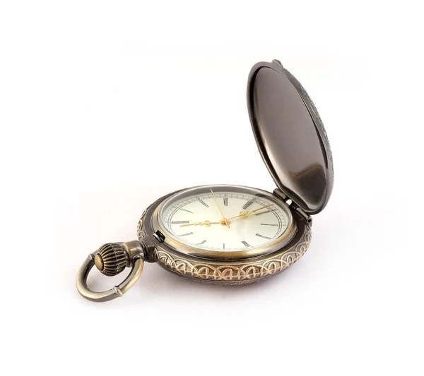 Orologio Tasca Isolato Sfondo Bianco — Foto Stock