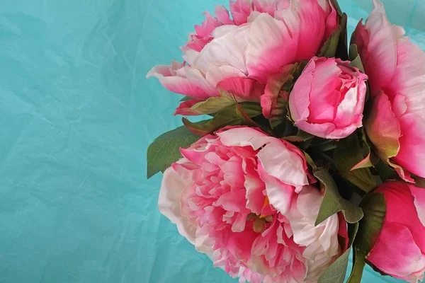 Decorative bouquet of pink peonies to create congratulations for a holiday or event