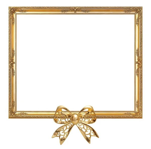 Gouden Frame Met Kerstversiering Een Witte Achtergrond — Stockfoto