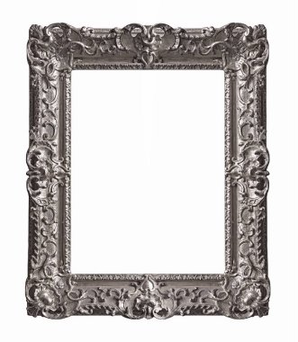 Beyaz arkaplanda izole edilmiş resimler, aynalar veya fotoğraf için gümüş çerçeve