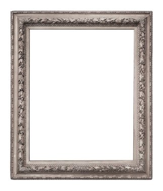 Beyaz arkaplanda izole edilmiş resimler, aynalar veya fotoğraf için gümüş çerçeve