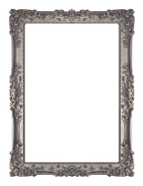 Beyaz arkaplanda izole edilmiş resimler, aynalar veya fotoğraf için gümüş çerçeve