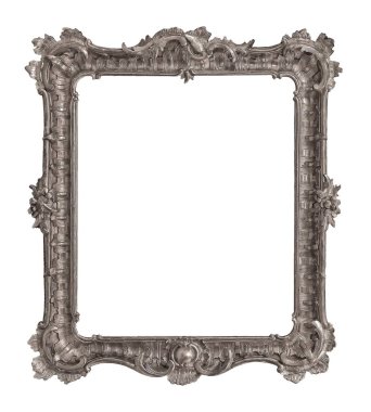 Beyaz arkaplanda izole edilmiş resimler, aynalar veya fotoğraf için gümüş çerçeve