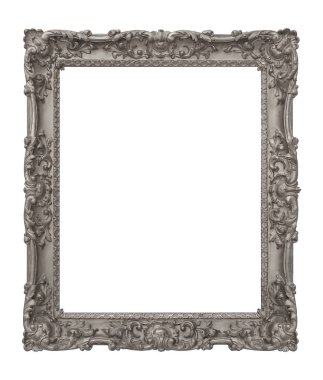 Beyaz arkaplanda izole edilmiş resimler, aynalar veya fotoğraf için gümüş çerçeve