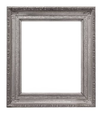 Beyaz arkaplanda izole edilmiş resimler, aynalar veya fotoğraf için gümüş çerçeve